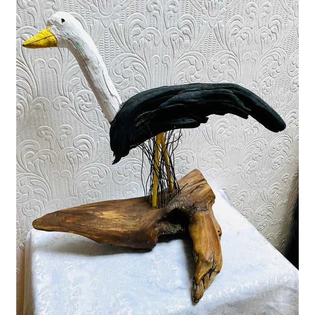 Vintage Coastal Hand-Carved and Painted Large Seagull Driftwood Statue For Sale - Image 9 of 13