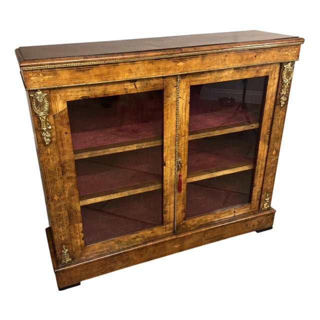 Antique Victorian Figured Walnut Display Cabinet, 1860 For Sale