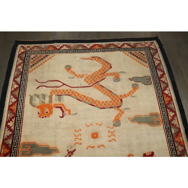 Chinese Vintage Zabihi Collection Square Dragon Tibetan Rug - 5'11" x 7'7" For Sale - Image 3 of 9