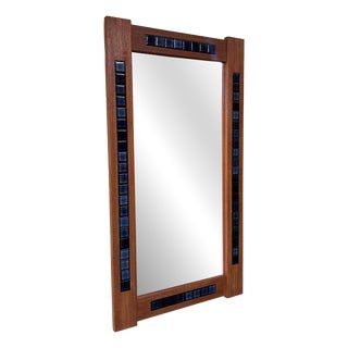 Large Danish Mirror with Teak Frame and Blue Tile Inlay, 1960 For Sale