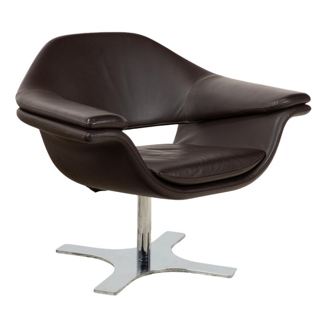 Brown Leather Hi-Cove Swivel Armchair by Molteni&C For Sale