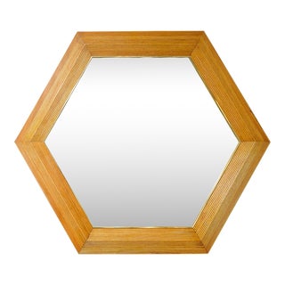 Contemporary Italian Hexagonal Rattan Mirror For Sale