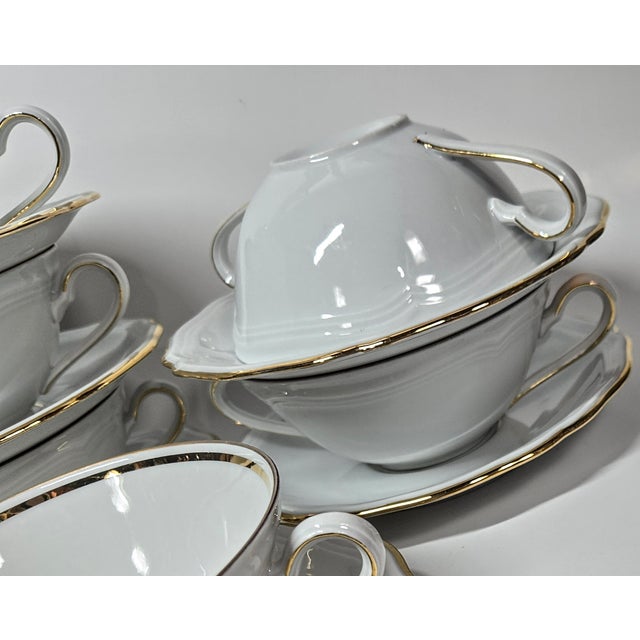 1950s Gold Rimmed China Cream Soup and Saucer Sets - Set of Twelve For Sale - Image 15 of 18