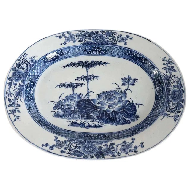Chinese Export Porcelain Blue & White Bamboo & Floral Platter For Sale In Denver - Image 6 of 6