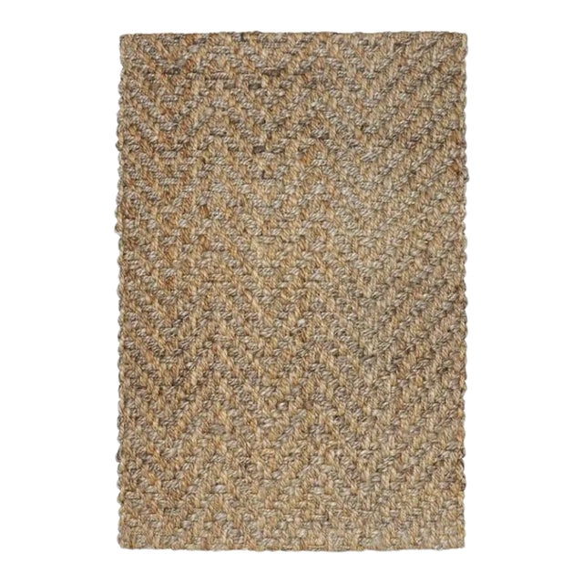 Zig Zag Two Tone Natural Jute Rug 5x8 For Sale