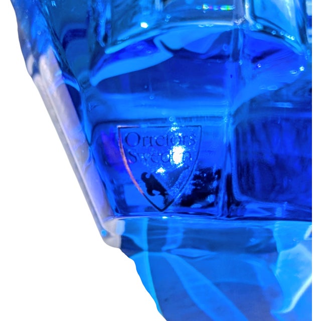 Cornflower Blue Orrefors Crystal Votive Candleholder For Sale - Image 8 of 9