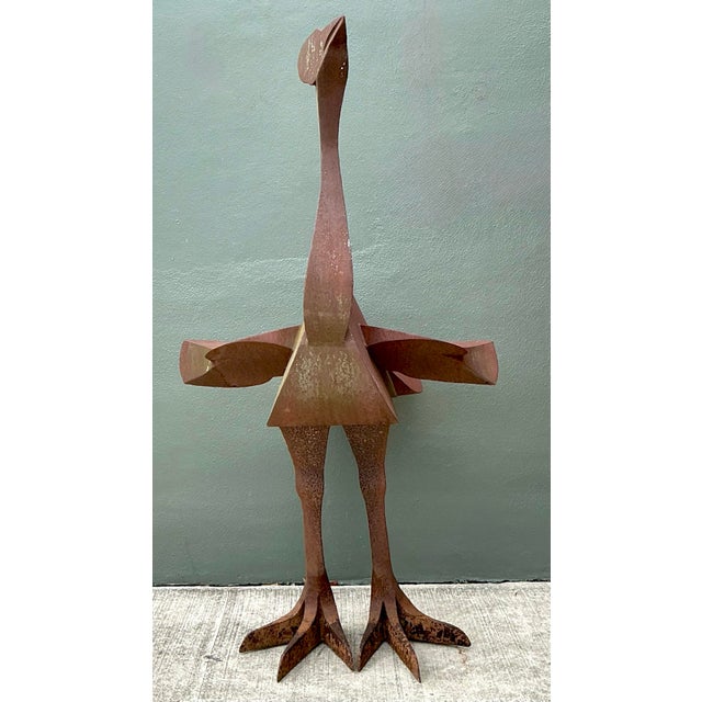 Rustic Vintage Monumental Patinated Metal Ostrich Sculpture For Sale - Image 3 of 12