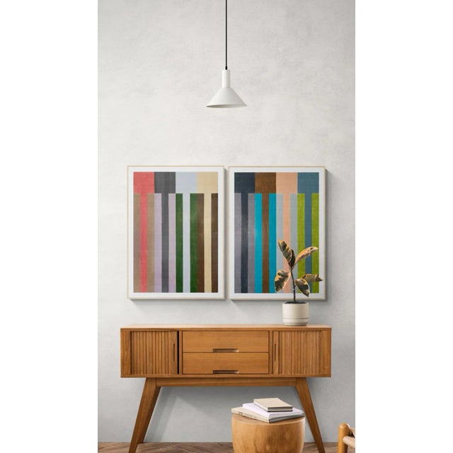 Contemporary Color Pencil Drawing With Multicolor Stripes For Sale - Image 3 of 6