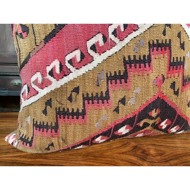 Mid 20th Century Custom Red & Tan Kilim Pillow For Sale - Image 5 of 8