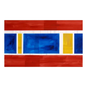 Primary Tricolor Large-Scale Geometric Abstract in Red, Yellow, & Blue by Marianne K. Brown