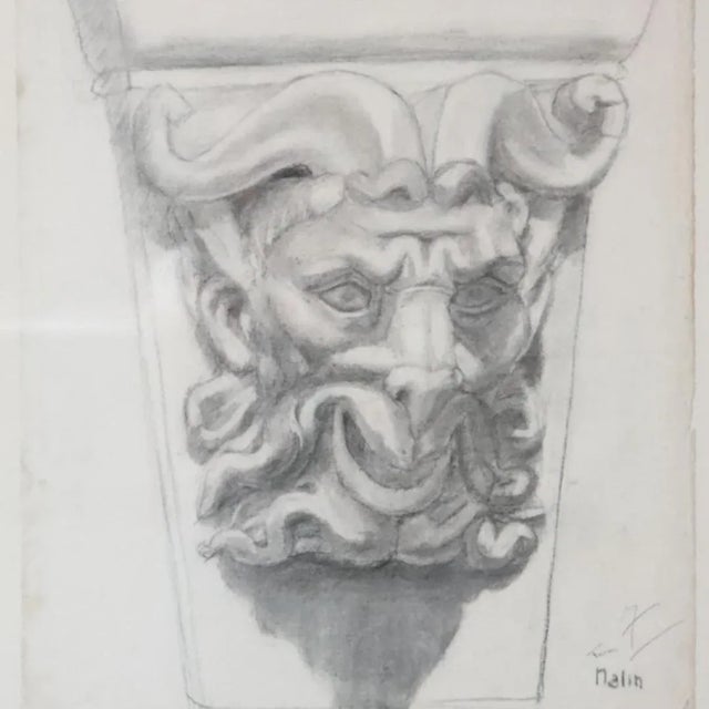 20th Century French graphite drawing of a goat, skillfully rendered with fine lines and subtle shading. The study...