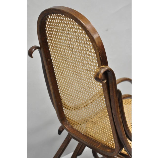 Brown Vintage Mid Century Modern Thonet Style Bentwood & Cane Rocker Rocking Chair (B) For Sale - Image 8 of 18