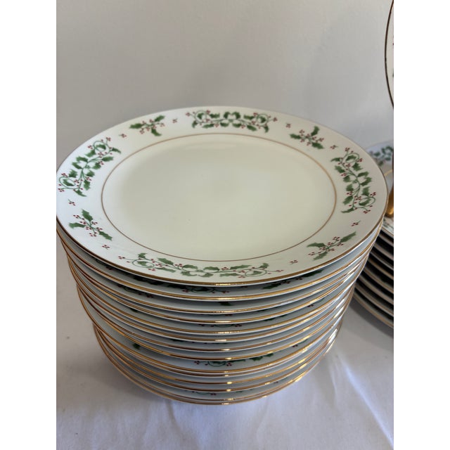 Vintage Holly & Berry Holiday Dessert Plates - Set of 24 For Sale - Image 9 of 12