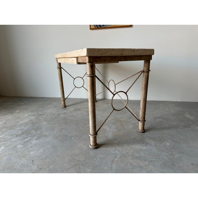 Beige Vintage Organic Modern Fuax- Coral Stone and Metal Base Desk/ Sold For Sale - Image 8 of 12