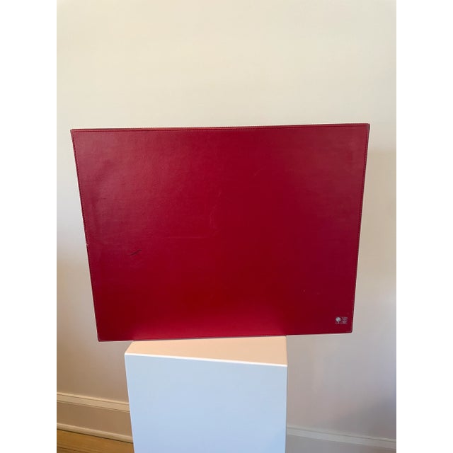 Metal 2000s Global Views Red Leather Embossed Tray With Metal Handles For Sale - Image 7 of 11