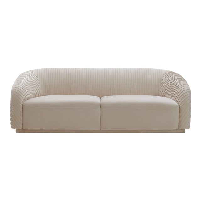 Yara Beige Velvet Pleated Sofa For Sale