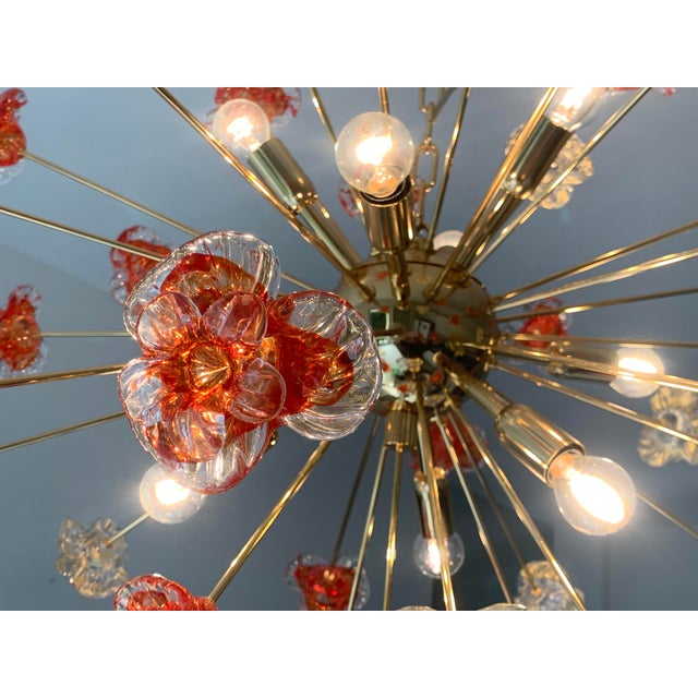 Red Contemporary Red and Violet Flowers Murano Glass Sputnik Chandelier For Sale - Image 8 of 11