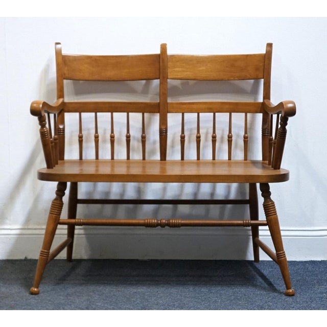 American High End Vintage Solid Hard Rock Maple Colonial Early American 35" Bench Settee For Sale - Image 3 of 10