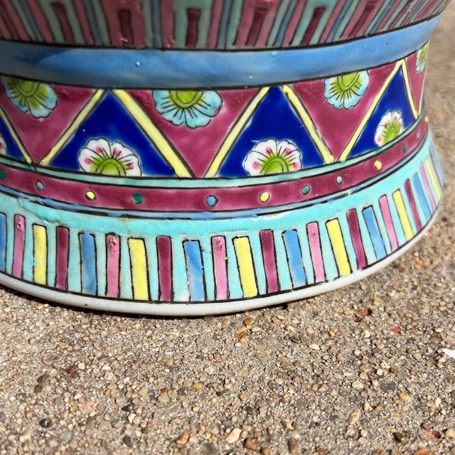 Mid 20th Century Mid 20th Century Tall Ceramic Famille Rose Pink Chinoiserie Vase For Sale - Image 5 of 7