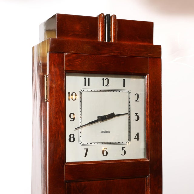 Art Deco Skyscraper Style Grandfather Clock in Walnut With Black Lacquer Accents For Sale - Image 10 of 13