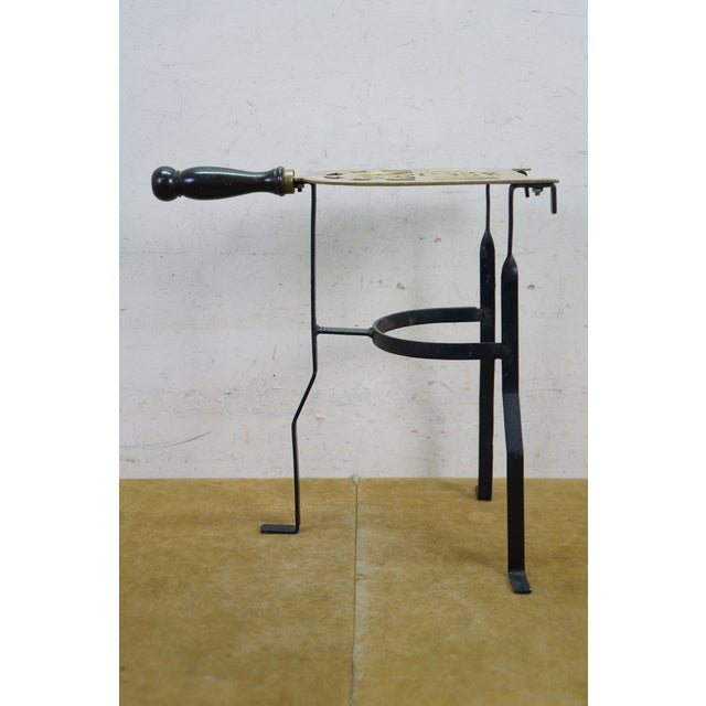 Early 20th Century Antique Brass Wrought Iron Fireplace Heatheware Kettle Stand Trivet Penny Foot 14" For Sale - Image 5 of 13