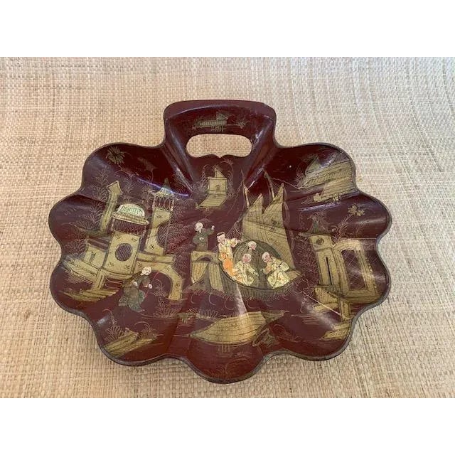 Chinoiserie Antique French Chinsoiserie Papier Mache Dustpan & Brush - Deep Oxblood Red For Sale - Image 3 of 10