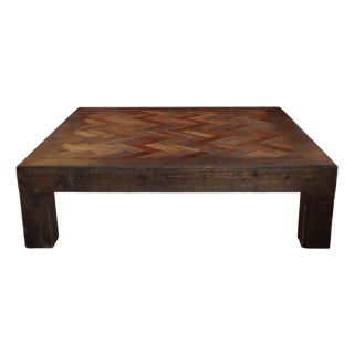 Large Coffee Table in Parquet Wood and Herringbone, 2010s For Sale