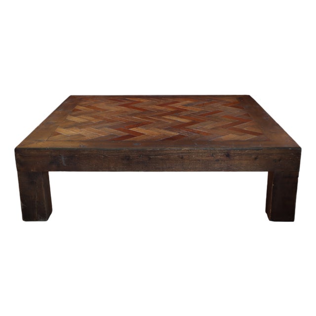 Large Coffee Table in Parquet Wood and Herringbone, 2010s For Sale