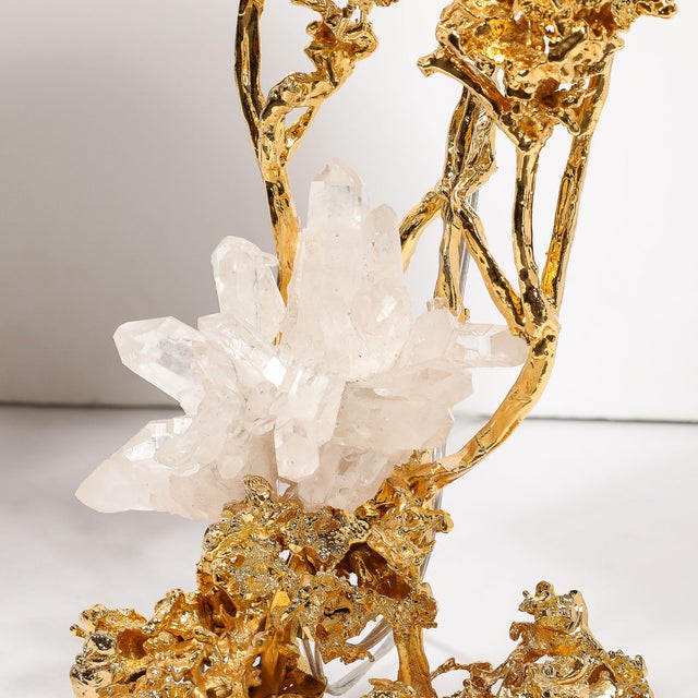 Pair of Exploded Bronze & 24k Gold W/ Rock Crystal Table Lamps by Claude Boeltz For Sale - Image 11 of 12