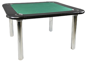 Italian Modern Game Table in Green Fabric and Black Leather with Chromed Steel Legs, 1970s