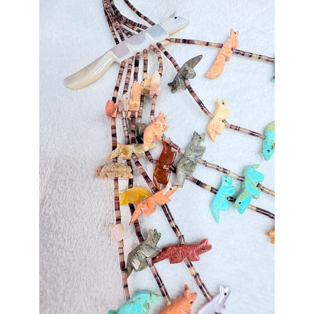 1980s Seven‑Strand Mixed‑Stone Fetish Necklace With Hand‑Cut Heishi & Silver Findings For Sale - Image 9 of 15