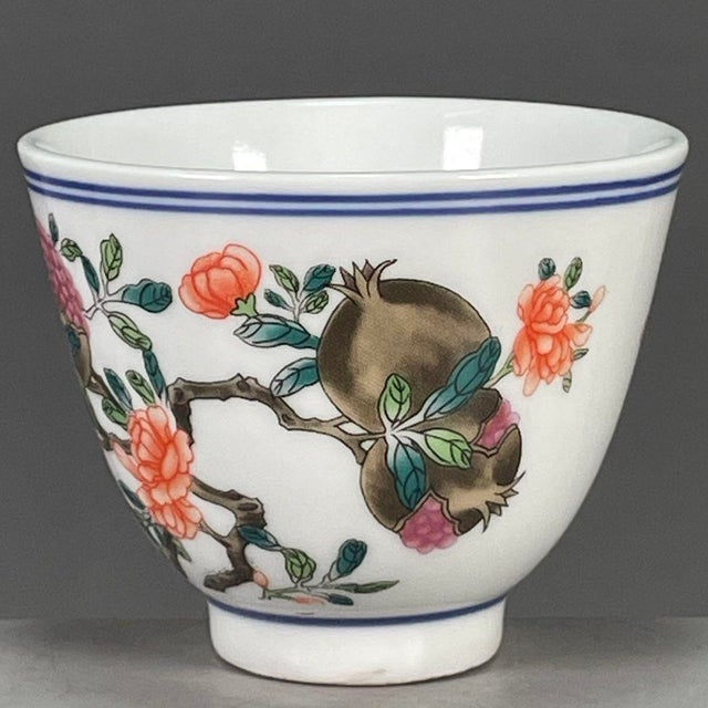 Ceramic Late 20th Century Chinese Famille Rose Porcelain Tea Cup With Floral & Fruit Motif For Sale - Image 7 of 9