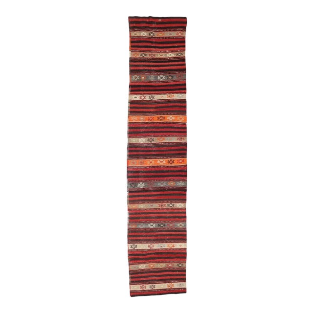 Mid 20th Century Striped Vintage Turkish Kilim Runner For Sale