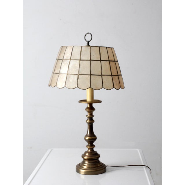 Brass Mid-Century Brass Table Lamp With Capiz Shell Shade For Sale - Image 8 of 15