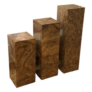 Burl Wood Veneer Pedestals, Set of Three For Sale