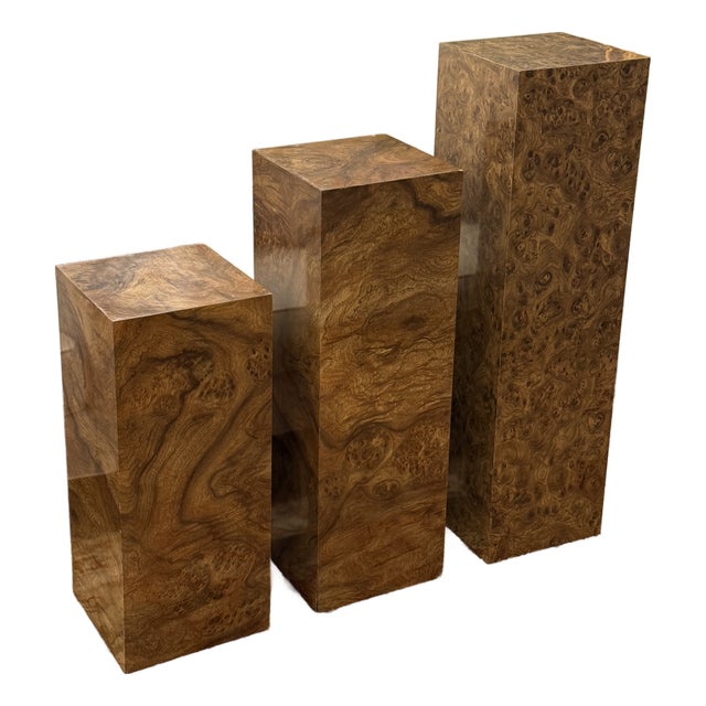 Burl Wood Veneer Pedestals, Set of Three For Sale
