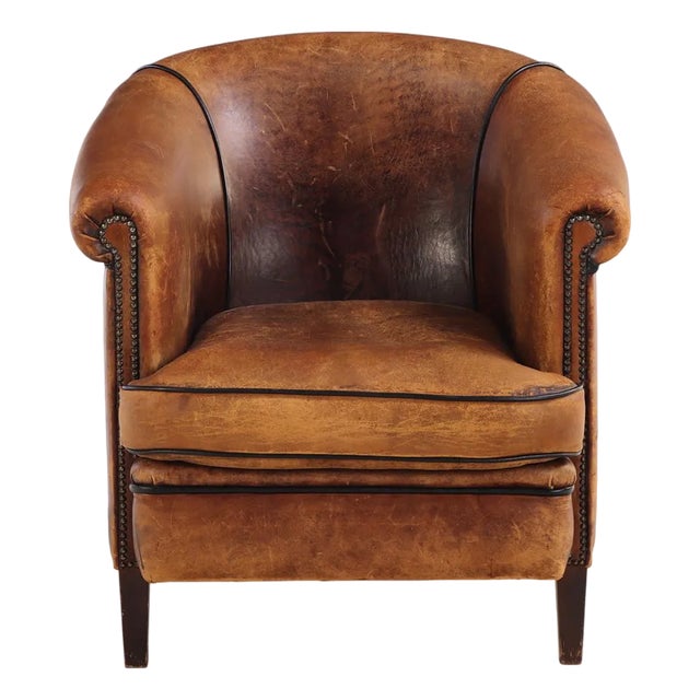 Dutch Art Deco Style Leather Club Chair, C. 1960. For Sale