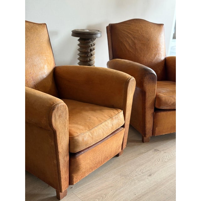 Mid 20th Century Vintage Pair of French Leather Moustache Chairs For Sale - Image 5 of 18