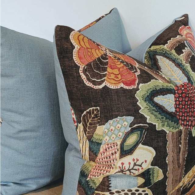 Traditional Lee Jofa Leyland Print 22" Pillows in Tobacco For Sale - Image 3 of 6