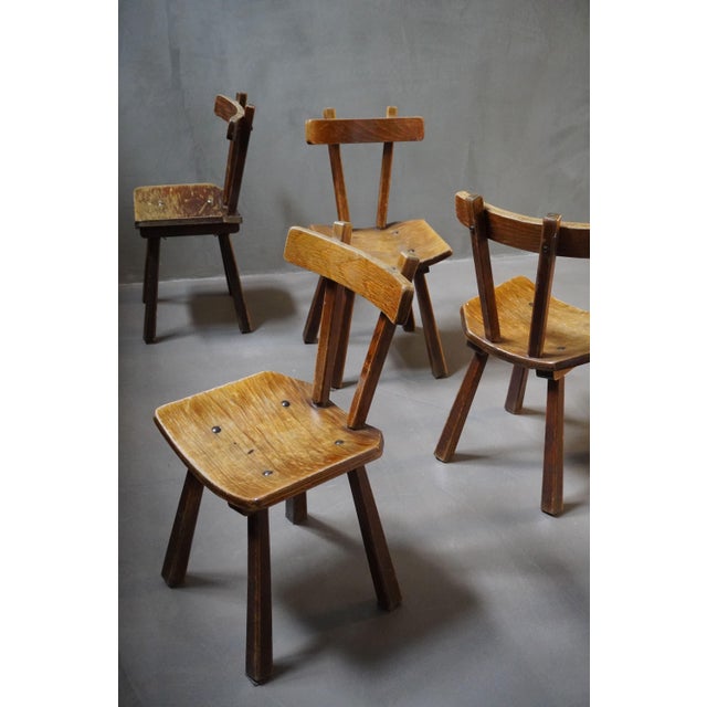 Vintage French Brutalist Wooden Chairs, 1950s, Set of 4 For Sale - Image 13 of 18