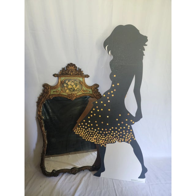 Beautiful antique mirror Hand painted Glass and silver backing in very good condition Cardboard protective backing Steel...