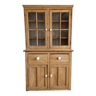 Antique English Glass Pine Hutch For Sale