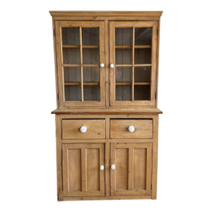 Antique English Glass Pine Hutch