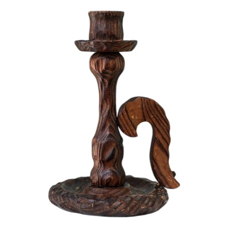 Brutalistic Candleholder in Wood, Italy, 1940s For Sale