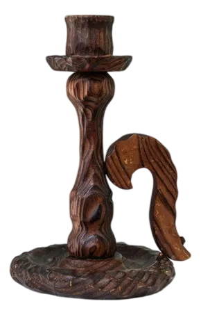 Brutalistic Candleholder in Wood, Italy, 1940s