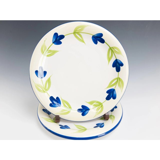 Contemporary Vintage Dansk Verona Dinner Plates - Green Leaves Blue Flowers 12" Set of (2) For Sale - Image 3 of 7