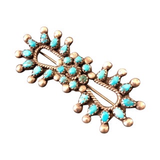 Vintage Navajo Silver & Turquoise Pin For Sale