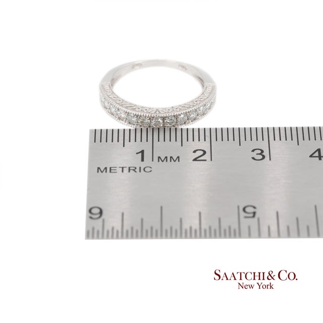 14k (585) White Gold Natural Diamond Engraved Band Ring, Size 6 For Sale - Image 9 of 9