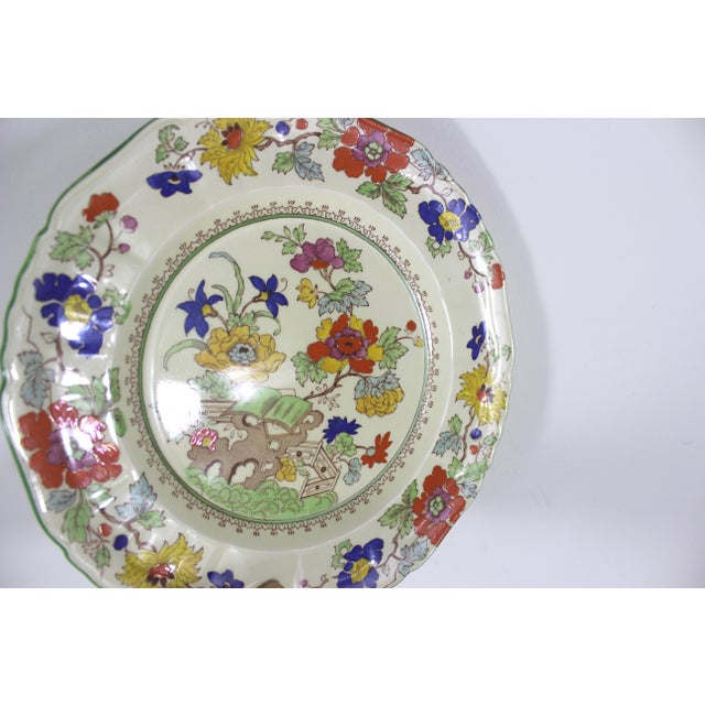 Antique Mason’s Green Bible Pattern Dinner Plate With Green Edge 10.25” Hand Painted Decorative For Sale - Image 6 of 10