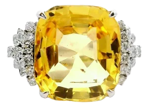 14.66 Carat No-Heat Yellow Sapphire Diamond Platinum Ring, Gia Certified
